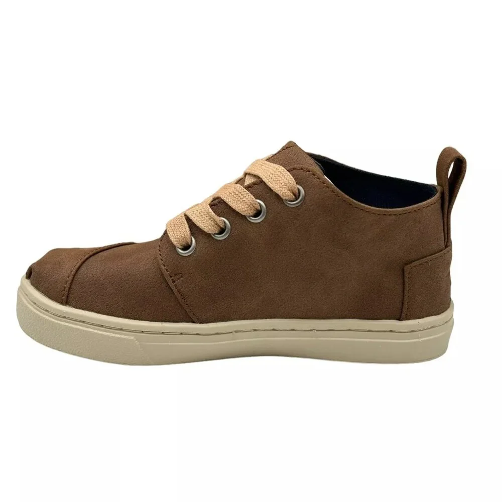 TOMS Little Boy's Leather Sneaker Booties Size 12.5 Brown Grained Finish Lace-up